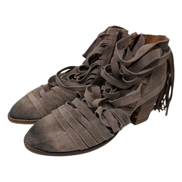 Jeffrey Campbell Suede Ankle Boots Womens Brown Cutout Fringe Tassel Heel Size 8 - Picture 6 of 14